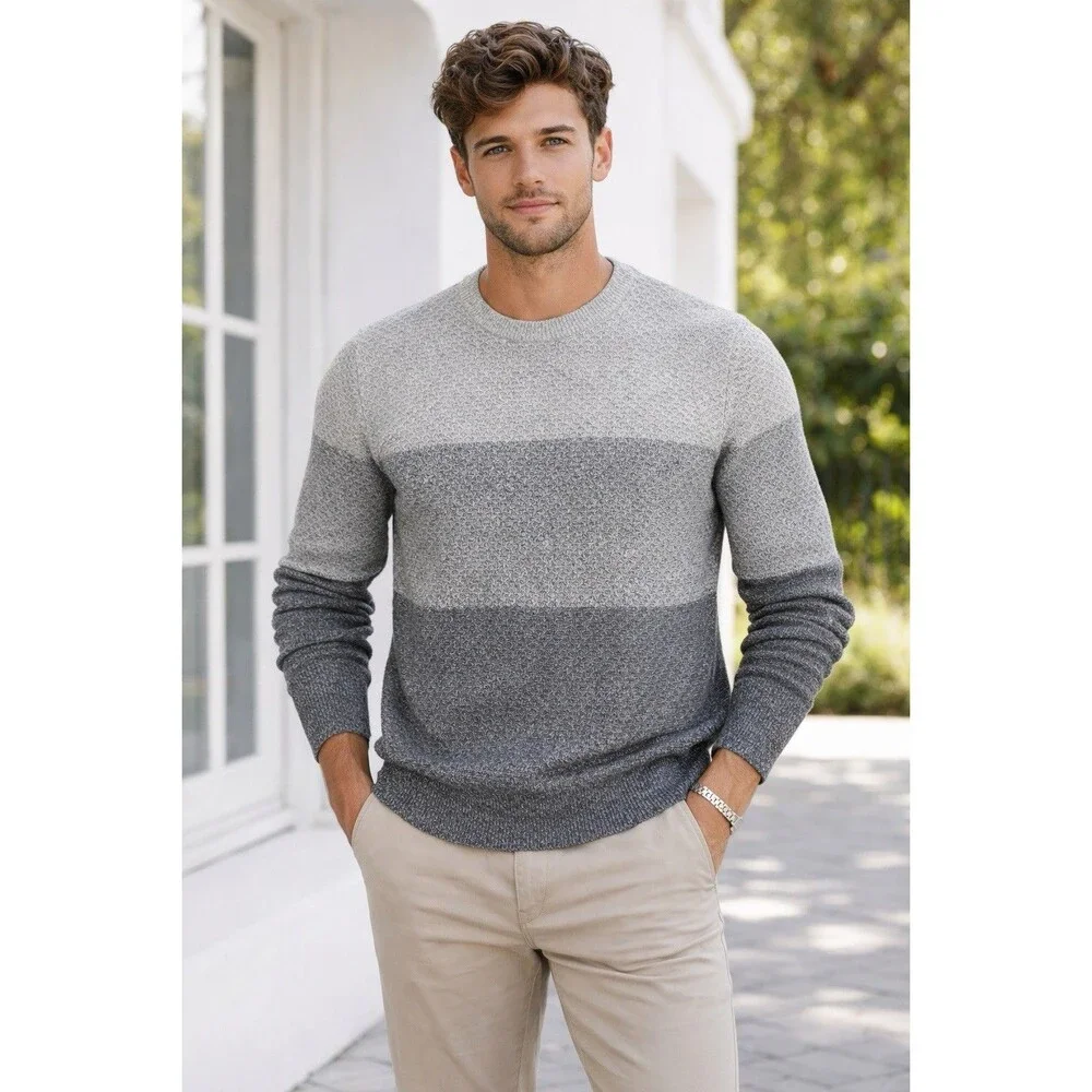 London Fog Gray‎ Ombre Sweater Mens XL Clean Minimalist Cozy Spring Knit